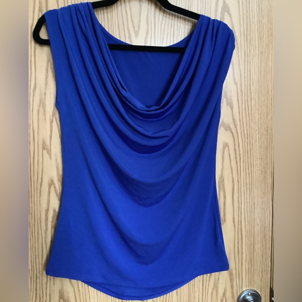🍉Jockey person to person top, royal blue, draped neck line, ruching soft XXS EUC